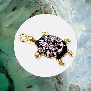 🔴 5 for $10 ONE Floral Ocean Turtle Enamel Pendant with Gold Accents